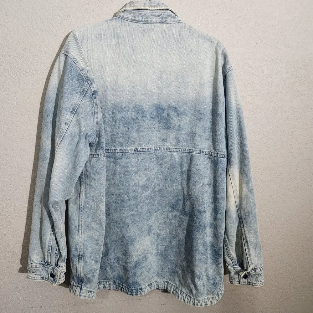No Boundaries Acid Wash Denim Button-Up Shirt Y2K Long Sleeves Large